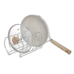 IDESIGN Classico Steel Kitchen Cabinet Cookware Organizer Chrome: Freestanding Metal Pot Rack, 13" X 6" X 5", Silver