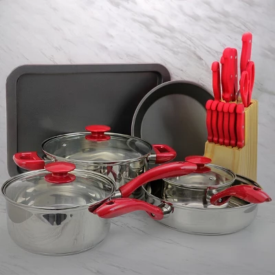 MegaChef 22 Piece Cookware Combo Set In Red 3 MegaChef 22 Piece Cookware Combo Set In Red
