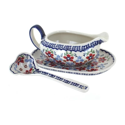 Blue Rose Polish Pottery S119 Manufaktura Gravy Boat Plate & Ladle 14 Blue Rose Polish Pottery S119 Manufaktura Gravy Boat Plate & Ladle - Image 12