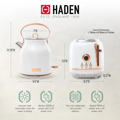 Haden Heritage 2 Slice Wide Slot Stainless Steel Toaster Bundled With 1.7 Liter Stainless Steel Electric Water Kettle, Ivory & Copper 6 Haden Heritage 2 Slice Wide Slot Stainless Steel Toaster Bundled With 1.7 Liter Stainless Steel Electric Water Kettle, Ivory & Copper - Image 4