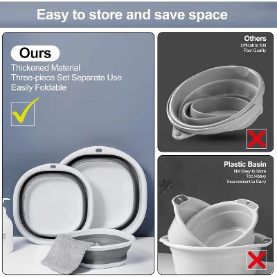 Collapsible Tub Wash Basin Laundry Tub 3 Pack Collapsible Laundry Baskets Foldable Dish Tub Plastic Washtub 5 Collapsible Tub Wash Basin Laundry Tub 3 Pack Collapsible Laundry Baskets Foldable Dish Tub Plastic Washtub - Image 3