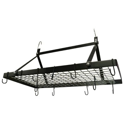 Range Kleen Black Enameled Rectangle Hanging Pot Rack: Ceiling Mount, Steel Kitchen Organizer With Pan Hooks 6 Range Kleen Black Enameled Rectangle Hanging Pot Rack: Ceiling Mount, Steel Kitchen Organizer With Pan Hooks - Image 4