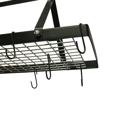 Range Kleen Black Enameled Rectangle Hanging Pot Rack: Ceiling Mount, Steel Kitchen Organizer With Pan Hooks 5 Range Kleen Black Enameled Rectangle Hanging Pot Rack: Ceiling Mount, Steel Kitchen Organizer With Pan Hooks - Image 3