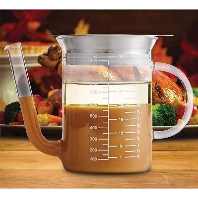HIC Kitchen Gravy Strainer And Fat Separator, Heat-Safe Borosilicate Glass With 18/8 Stainless Steel Fine-Mesh Filter, 4-Cup (32-Ounce) Capacity 4 HIC Kitchen Gravy Strainer And Fat Separator, Heat-Safe Borosilicate Glass With 18/8 Stainless Steel Fine-Mesh Filter, 4-Cup (32-Ounce) Capacity - Image 2