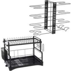 MaseiKar 8 Tier Pot And Pan Organizer Rack For Cabinet With 3 DIY Methods, Adjustable Organizer For Pots, Pans And Lids With Utensil Holders
