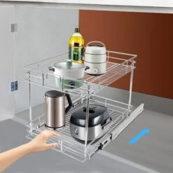 YIYIBYUS Pull Out Cabinet Organizer, 2-Tier Cabinet Pull Out Shelves, Kitchen Cabinet Organizer