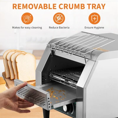Commercial Toaster Conveyor, 450 Slices/H, 1800W 110v, 7 Temperature Settings 8 Commercial Toaster Conveyor, 450 Slices/H, 1800W 110v, 7 Temperature Settings - Image 6