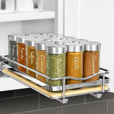Lynk Professional Slide Out Vertical 6.25" Single Metal/Wood Spice Rack Silver: Sliding Kitchen Storage Organizer, Chrome 4 Lynk Professional Slide Out Vertical 6.25" Single Metal/Wood Spice Rack Silver: Sliding Kitchen Storage Organizer, Chrome - Image 2