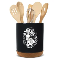 Elanze Designs 8 Inch Floral Rabbit Leaf Dot Pattern Large Ceramic Kitchen Utensil Holder Black And White Crock With Cork Base -Target KitchenAid GUEST c53be12b c4dd 4b97 94fe a0779a30c20e