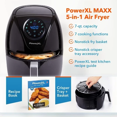 PowerXL Air Fryer 7 QT Maxx Classic, Extra Hot Air Fry, Cook, Crisp, Broil, Roast, Bake, High Gloss Finish, Nonstick, Black 3 PowerXL Air Fryer 7 QT Maxx Classic, Extra Hot Air Fry, Cook, Crisp, Broil, Roast, Bake, High Gloss Finish, Nonstick, Black