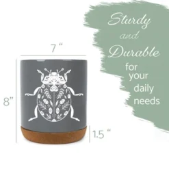 Elanze Designs 8 Inch Floral Beetle Large Ceramic Kitchen Utensil Holder Gray And White Crock With Cork Base