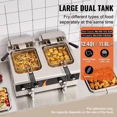 VEVOR Commercial Deep Fryer, Dual Tank 3500W Electric Countertop Fryer, 2 X 9Qt / 8.5L Double Oil Fryer With 2 Baskets, 1mm Thickened Stainless Steel 4 VEVOR Commercial Deep Fryer, Dual Tank 3500W Electric Countertop Fryer, 2 X 9Qt / 8.5L Double Oil Fryer With 2 Baskets, 1mm Thickened Stainless Steel - Image 2