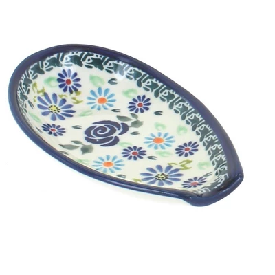 Blue Rose Polish Pottery 1015 Zaklady Small Spoon Rest 3 Blue Rose Polish Pottery 1015 Zaklady Small Spoon Rest