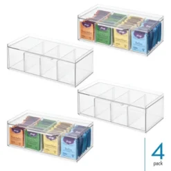 IDesign Set Of 4 Stackable 4-Section Tea Storage Drawers - Clear