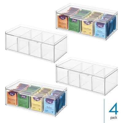 IDesign Set Of 4 Stackable 4-Section Tea Storage Drawers - Clear 3 IDesign Set Of 4 Stackable 4-Section Tea Storage Drawers - Clear