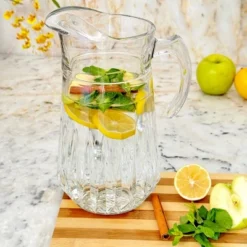 Slickblue Cristalline Glass Beverage Set – 75 Oz Pitcher & 6 X 14 Oz Tumblers, Diamond Cut Design, Dishwasher Safe