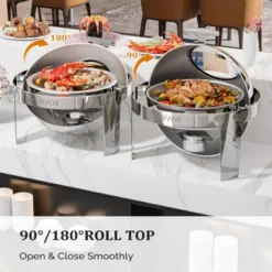 ROVSUN 6QT Roll Top Round Chafing Dish Buffet Set With Glass Window For Wedding Party Banquet Event