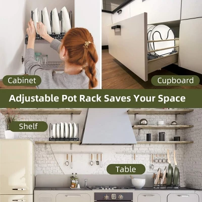 FURNIinspire Kitchen Rack Pot Rack Expandable Pan Organizer Lid Holder Adjustable Kitchen Cabinet Cookware Frying Rack, Black, 12.29"*8.19"*2.73" 6 FURNIinspire Kitchen Rack Pot Rack Expandable Pan Organizer Lid Holder Adjustable Kitchen Cabinet Cookware Frying Rack, Black, 12.29"*8.19"*2.73" - Image 4