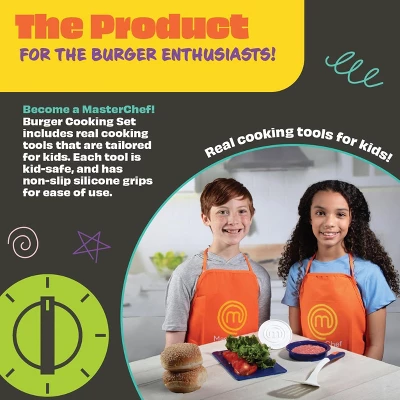 MasterChef Junior Burger Set - 9 Piece Kit Includes Real Cookware For Kids Recipes And Burger Press 3 MasterChef Junior Burger Set - 9 Piece Kit Includes Real Cookware For Kids Recipes And Burger Press