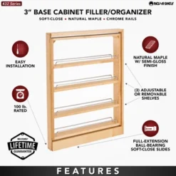 Rev-A-Shelf 432-BFBBSC-3C 3-Inch Base Cabinet Filler Soft Close Pullout Kitchen Wooden Spice Rack Holder Shelves For Storage Organization -Target KitchenAid GUEST ca8e77f5 c701 487b a83f edfe6684ec81
