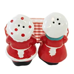 Transpac 4.0 Inch North Pole Salt And Pepper Shakers , Christmas Mr. Mrs. Claus (3PC)