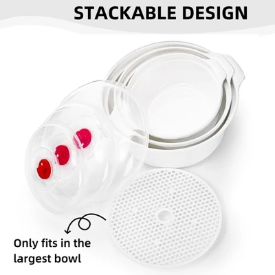 Itopfox 3-Piece Microwave-Safe Bowl Set With Lids & Steamer Rack, BPA-Free Soup & Ramen Cookware For Kitchen, Office, Dorm - Nesting Design 4 Itopfox 3-Piece Microwave-Safe Bowl Set With Lids & Steamer Rack, BPA-Free Soup & Ramen Cookware For Kitchen, Office, Dorm - Nesting Design - Image 2