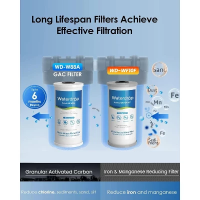 Waterdrop Whole House Water Filter System, Reduce Iron & Manganese, With Carbon And Sediment Filters, 5-Stage Filtration, 1" Inlet/Outlet 8 Waterdrop Whole House Water Filter System, Reduce Iron & Manganese, With Carbon And Sediment Filters, 5-Stage Filtration, 1" Inlet/Outlet - Image 6