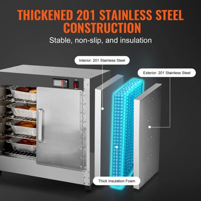 VEVOR Hot Box Food Warmer, 4-Tier Concession Warmer With Water Tray, 4 Pans, Double-door And Adjustable Shelves, Stainless Steel Food Warmer Cabinet 7 VEVOR Hot Box Food Warmer, 4-Tier Concession Warmer With Water Tray, 4 Pans, Double-door And Adjustable Shelves, Stainless Steel Food Warmer Cabinet - Image 5