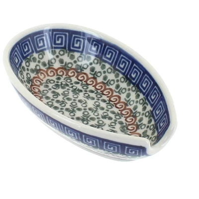 Blue Rose Polish Pottery 381 Ceramika Artystyczna Small Spoon Rest 4 Blue Rose Polish Pottery 381 Ceramika Artystyczna Small Spoon Rest - Image 2