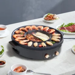 VEVOR Hot Pot With Grill, 1800W 2-in-1 Electric Smokeless Grill And Hot Pot, Korean BBQ Shabu Shabu Hotpot, For 2-8 People Family Dining, Black