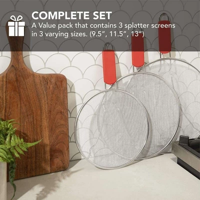 Alpha Living 13", 11.5", 9.5" Splatter Guards For Frying Pan & Food Strainer And Universal Cookware - Stops 99% Of Hot Oil Splash - RED Handle 3 Alpha Living 13", 11.5", 9.5" Splatter Guards For Frying Pan & Food Strainer And Universal Cookware - Stops 99% Of Hot Oil Splash - RED Handle