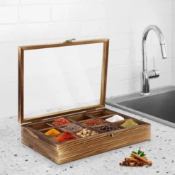 YIYIBYUS Wooden Spice Box With 12 Containers, Spice Fit Box
