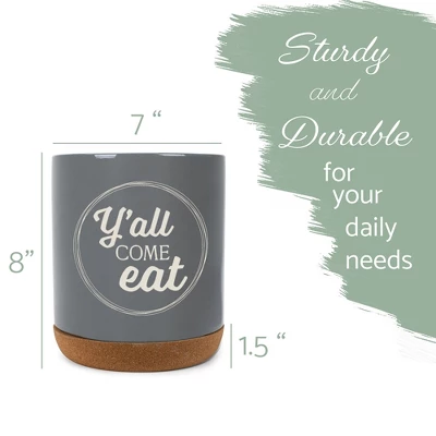 Elanze Designs Y'all Come Eat Southern Accent Ceramic Cork Bottom Gray Large Capacity Utensil Holder Crock For Countertop Storage, Stylish & Durable 3 Elanze Designs Y'all Come Eat Southern Accent Ceramic Cork Bottom Gray Large Capacity Utensil Holder Crock For Countertop Storage, Stylish & Durable