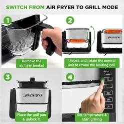 Electric Air Fryer & Grill For Healthy Cooking With 7-in-1 Functions, 4L Glass Pot, Easy Cleanup, White