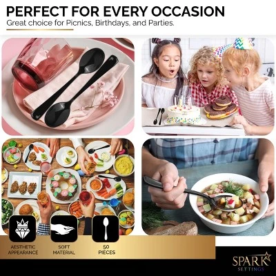 Plastic Spoons Disposable 50 Pack, Heavy Duty Plastic Silverware, Plastic Cutlery Ideal For Hot And Cold Food, Plastic Utensils - SparkSettings 5 Plastic Spoons Disposable 50 Pack, Heavy Duty Plastic Silverware, Plastic Cutlery Ideal For Hot And Cold Food, Plastic Utensils - SparkSettings - Image 3