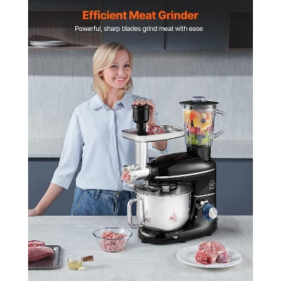 VEVOR 3-in-1 Multifunctional Stand Mixer, 6QT Stainless Steel Bowl, 660W 6+P Speeds Tilt-head Food Mixer, Black 7 VEVOR 3-in-1 Multifunctional Stand Mixer, 6QT Stainless Steel Bowl, 660W 6+P Speeds Tilt-head Food Mixer, Black - Image 5