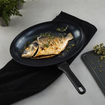 BergHOFF Helix Nonstick Ceramic 13.25" X 9.5" Fish Pan 2qt., Recycled Aluminum, Black 8 BergHOFF Helix Nonstick Ceramic 13.25" X 9.5" Fish Pan 2qt., Recycled Aluminum, Black - Image 6