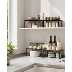 SONGMICS Spice Rack, Cabinet Shelf Organizers, Shelf Organizer, Countertop Organizer, Set Of 4 Metal Kitchen Counter Shelves