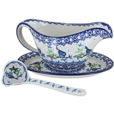 Blue Rose Polish Pottery 239-561 Ceramika Artystyczna Gravy Boat With Ladle 11 Blue Rose Polish Pottery 239-561 Ceramika Artystyczna Gravy Boat With Ladle - Image 9