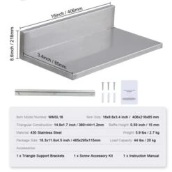 VEVOR 8.6" X 16" Stainless Steel Shelf, Wall Mounted Floating Shelving With Backsplash, 44 Lbs Load Capacity Commercial Shelves -Target KitchenAid GUEST d040973a bfb3 4ba9 8f71 342200f8d49e