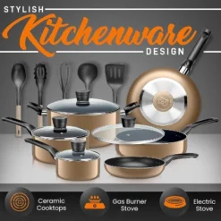 SereneLife 15 Piece Kitchenware Pots & Pans Set – Basic Kitchen Cookware, Black Non-Stick Coating Inside, Heat Resistant Lacquer (Gold) 15 SereneLife 15 Piece Kitchenware Pots & Pans Set – Basic Kitchen Cookware, Black Non-Stick Coating Inside, Heat Resistant Lacquer (Gold) -Target KitchenAid GUEST d05e4edd c5bf 4752 a79a e96dd9a192fe