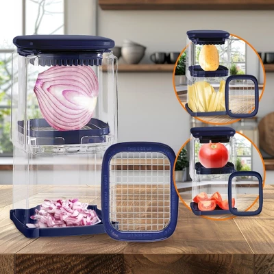 Cheer Collection Vegetable Chop Box With 3 Blades, Durable Navy Blue Cutter 6 Cheer Collection Vegetable Chop Box With 3 Blades, Durable Navy Blue Cutter - Image 4