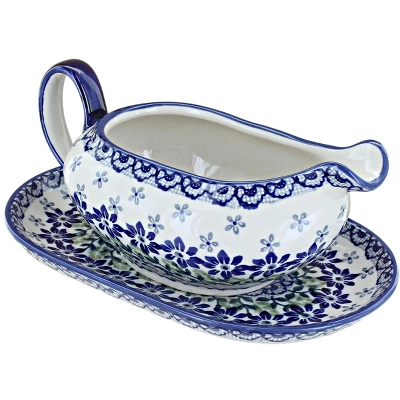 Blue Rose Polish Pottery S119 Manufaktura Gravy Boat & Plate 9 Blue Rose Polish Pottery S119 Manufaktura Gravy Boat & Plate - Image 7
