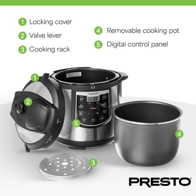 Presto 6 Qt Electric Pressure Cooker Plus, Stainless Steel Slow Cooker, Silver 4 Presto 6 Qt Electric Pressure Cooker Plus, Stainless Steel Slow Cooker, Silver - Image 2