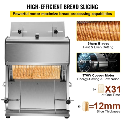 VEVOR Commercial Toast Bread Slicer, 12mm Thickness Electric Bread Cutting Machine, 31PCS Commercial Bakery Bread Slicer, Silver 6 VEVOR Commercial Toast Bread Slicer, 12mm Thickness Electric Bread Cutting Machine, 31PCS Commercial Bakery Bread Slicer, Silver - Image 4