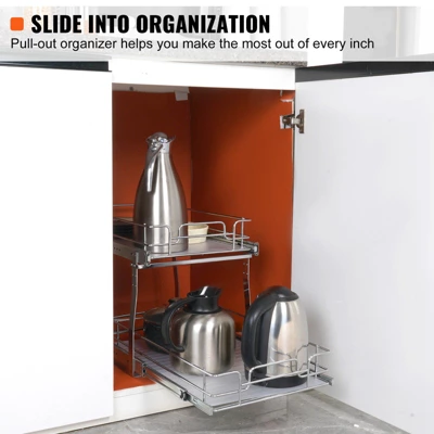 VEVOR 2 Tier 13"W X 21"D Pull Out Cabinet Organizer, Heavy Duty Slide Out Pantry Shelves, Chrome-Plated Steel Roll Out Drawers 4 VEVOR 2 Tier 13"W X 21"D Pull Out Cabinet Organizer, Heavy Duty Slide Out Pantry Shelves, Chrome-Plated Steel Roll Out Drawers - Image 2