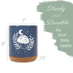 Elanze Designs 8 Inch Moon Mushroom Leaf And Stars Large Ceramic Kitchen Utensil Holder Navy Blue And White Crock With Cork Base