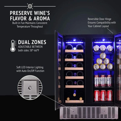 R.W.FLAME Beverage Fridge With Dual-Zone Cooler And Glass Door, 24-Inch Under Counter Design,Built-in Or Freestanding, Smart Touchscreen 9 R.W.FLAME Beverage Fridge With Dual-Zone Cooler And Glass Door, 24-Inch Under Counter Design,Built-in Or Freestanding, Smart Touchscreen - Image 7