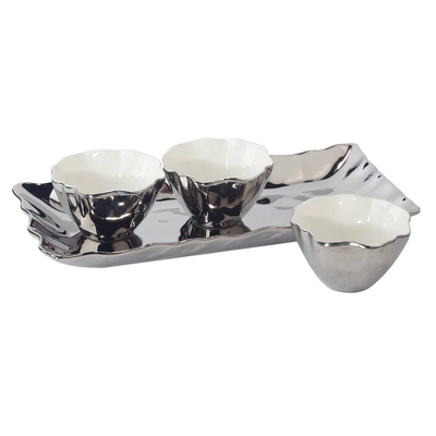 Certified International 4pc Silver Coast Tray And Condiment Bowl Set 3 Certified International 4pc Silver Coast Tray And Condiment Bowl Set