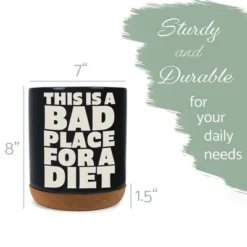 Elanze Designs Funny Diet Healthy Eating Comedic Ceramic Cork Bottom Black Large Capacity Utensil Holder Crock For Countertop Storage, Stylish &